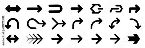 Arrows hand drawn set with black curved lines and various directions and styles for design and illustration purposes featuring direction, vector, icons with graphic and symbols elements for direction