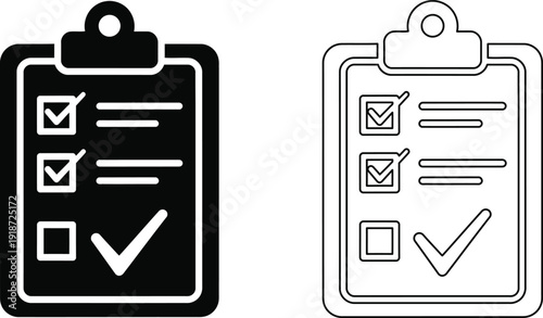 Two clipboards with checklists in black and white