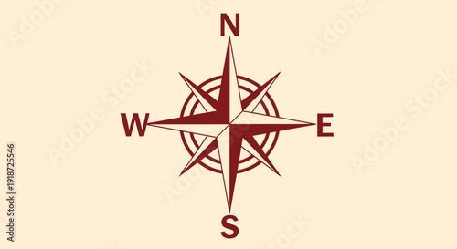 Wallpaper Mural Stylized Red Compass Rose Icon Presented on Pale Peach Background – Navigation Symbol with Cardinal Directions, Bold Design Torontodigital.ca