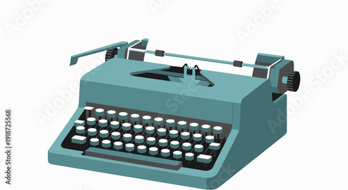 Wallpaper Mural Teal typewriter angled view showing metal keyboard, paper guide, and white backdrop Torontodigital.ca