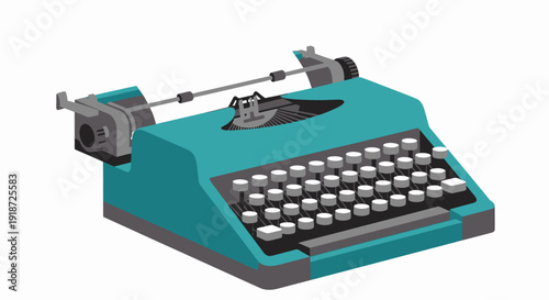 Wallpaper Mural Teal typewriter showcased from an angled perspective, highlighting keys and ribbon spools against a plain backdrop Torontodigital.ca