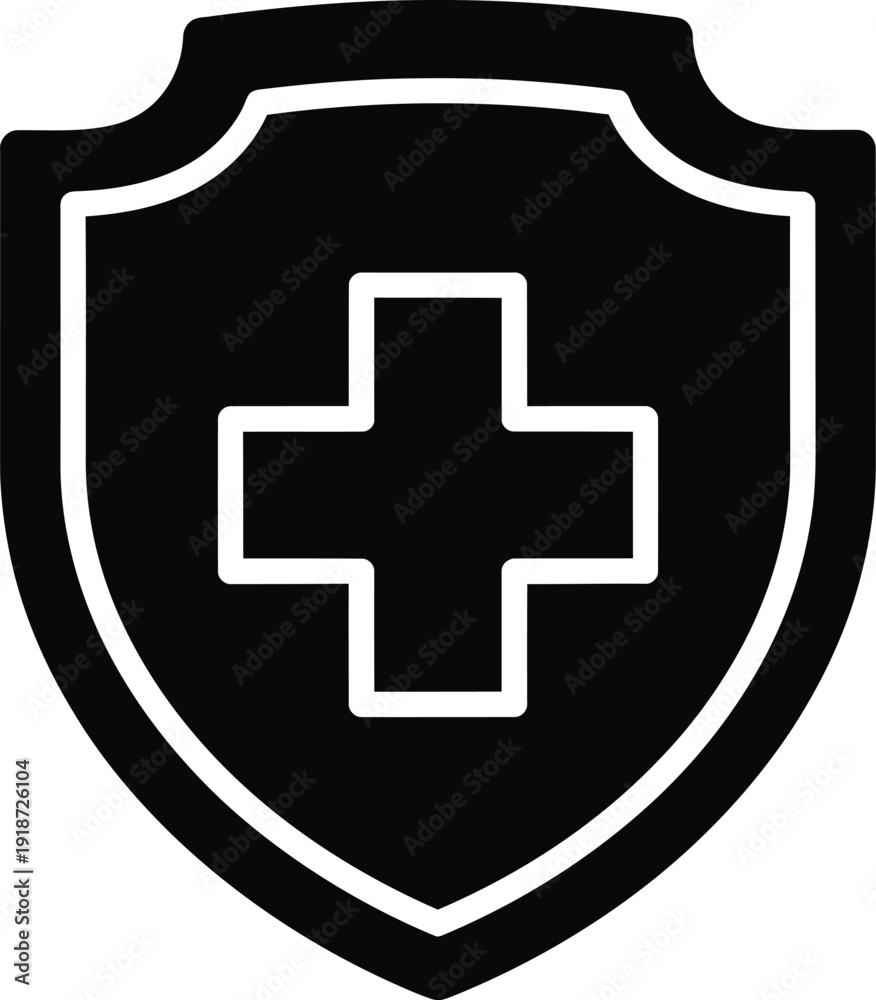 Fototapeta premium Medical shield protection icon with cross symbol