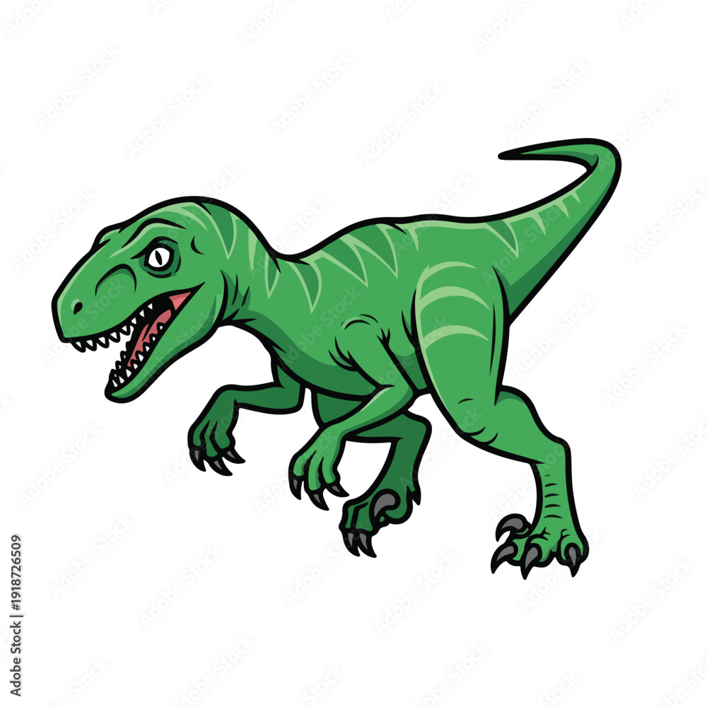 Fototapeta premium Green Cartoon T Rex Dinosaur Illustration.