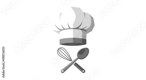 Wallpaper Mural Centered chef hat with crossed whisk and spoon illustration on plain white backdrop Torontodigital.ca