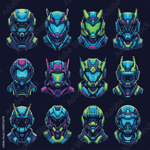 Futuristic Robot Heads with Neon Lights 1.