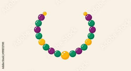 Colorful beads necklace with purple green and yellow spheres on white background mardi gras style festive accessory