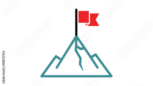 Achievement Peak Illustration Single Mountain with Flag Representing Goal Setting Leadership Success and Performance Milestones