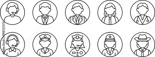 Customer service professional avatar icon set, business healthcare support team line vector profile characters modern outline collection communication workforce symbols