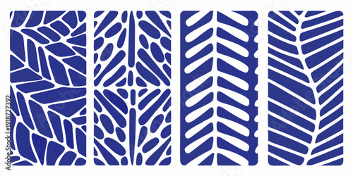 Four blue tire tread patterns displayed in a vertical arrangement