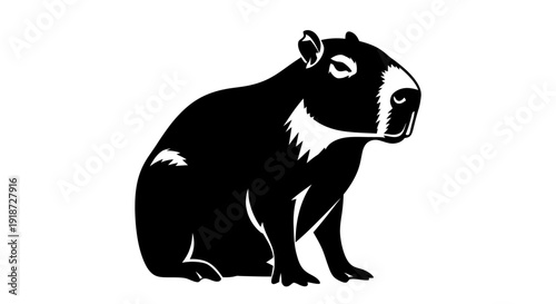 A serene capybara sits calmly in a peaceful landscape viewed from the side in a simple illustration