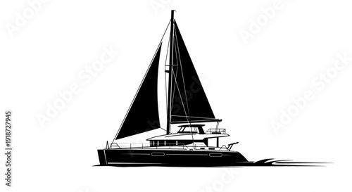 Sailboat gliding smoothly across calm waters, illustration from a side view