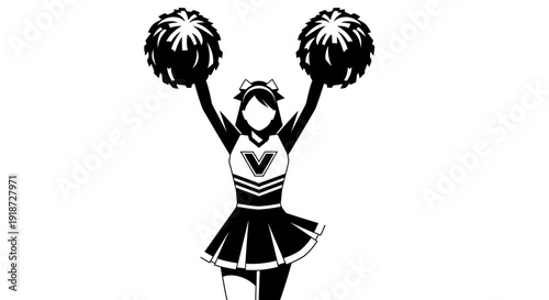 Cheerleader illustration holding pom-poms high in energetic pose, white background