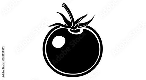 A simple black and white illustration of a tomato viewed from the front