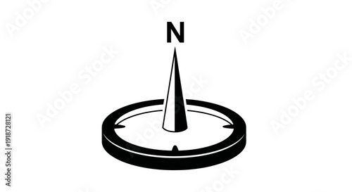 Black and White Compass Illustration Showing Direction on a White Background from a Top Viewpoint