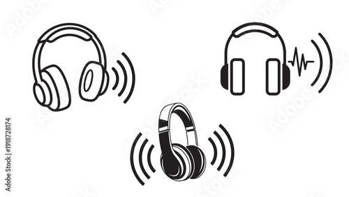 Consumer Audio Technology Illustration Headphones and Sound Waves for Streaming Market Audio Hardware Investment and Product Design Insights
