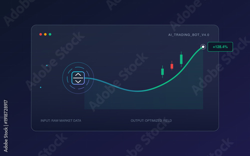Algorithmic Crypto Trading Dark Blue Dashboard with Green Curve Graph Crypto Icon Financial Data Visualization