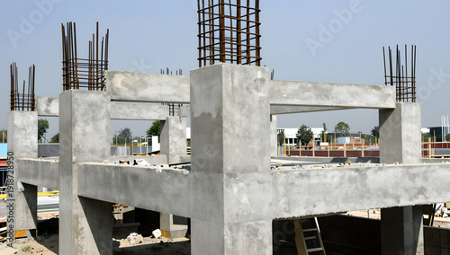 Concrete Structure Under Construction: A close-up view captures the intricate framework of a concrete building in progress.