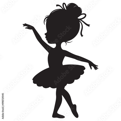 Cute cartoon silhouette of young ballerina dancing gracefully with arms extended in elegant pose