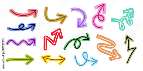Arrows colorful vector set, Hand drawn Color Arrows, doodle decorative direction pointers , element for your design collection 
