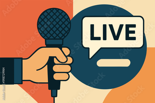 Online Broadcasting Concept Hand Holding Microphone Flat Illustration