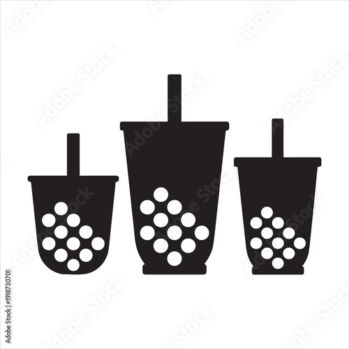 Group of three boba cups in different sizes Vector, Silhouette, Illustration
