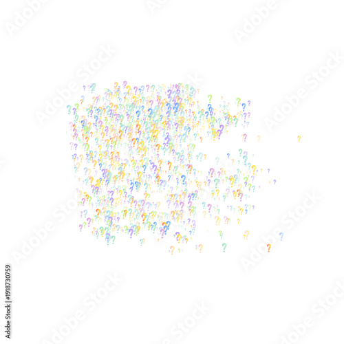 Question marks. Background for quiz, poll, survey, faq, interrogation, query. Multicolored template for opinion, public poll. Funny School vector illustration rainbow color on white background.