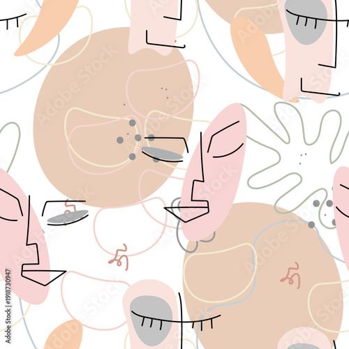 Wallpaper Mural Woman Face line. Abstract drawing seamless pattern. Vector Modern minimal art. Graphics contour background. Continuous one line drawing. Linear design woman and man faces. Beauty modern print. Torontodigital.ca