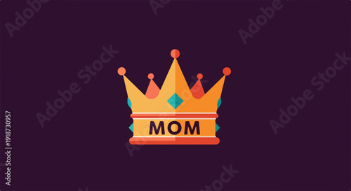 Golden crown with 'mom' banner on dark background royalty symbol