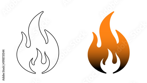 Flame and Fire Ignite Icon  Hot Burn Warning Symbol with Orange Gradient and Outline Style Vector