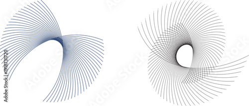 Abstract Geometric Patterns: Swirling Lines and Dotted Curves on White Background