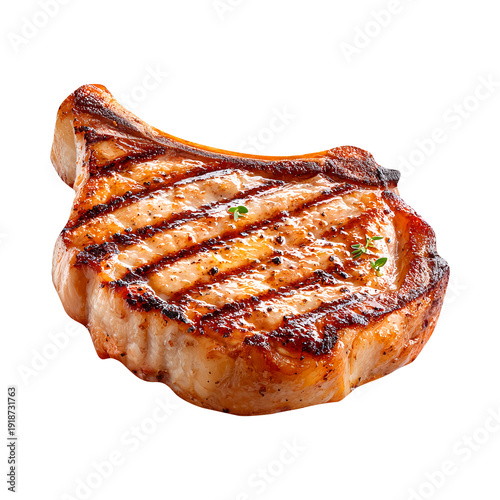 Pork chop grilled, isolated on white background, realistic, studio lighting, centered, no shadow, transparent background