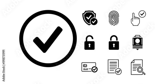 Collection of security and verification icons for digital interfaces.