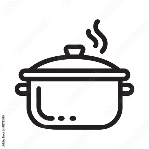 Crock Pot Icon, Silhouette, Vector, Illustration, Outline, Logo, White Background.