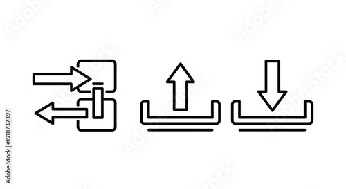 Set of three icons representing data transfer and download upload.