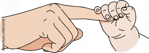 Adult hand holding baby hand illustration gentle touch simple background minimalist design vector graphic emotional connection tender moment family bonding love and care