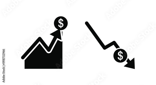 Financial downturn illustrated with a graph and currency symbols