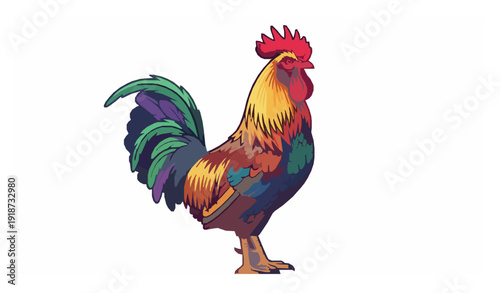 Colorful rooster poultry farming flat vector illustration isolated on white background