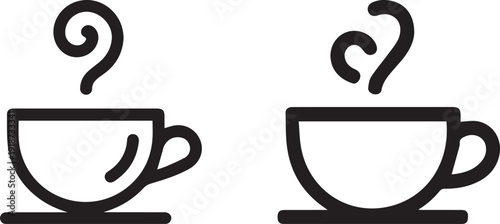 Line art cup of coffee illustration isolated on white background, minimal hot beverage outline, thin line coffee mug icon, clean monochrome cafe and drink design