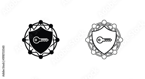 Two shield icons with keys representing security and access control