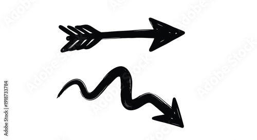 Simple black arrow and wavy line with arrowhead illustration
