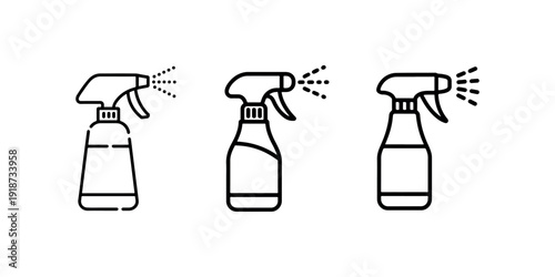 Spray bottle icon set in thin bold and thick line style for cleaning products disinfectant household supplies gardening maintenance and hygiene concept