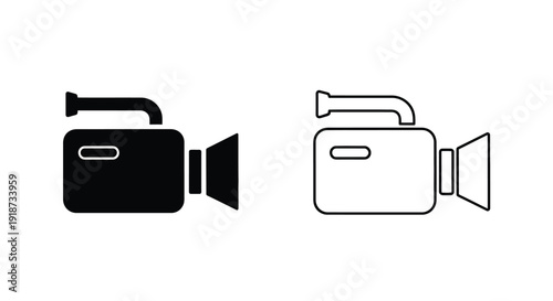 Two camcorder icons one filled one outlined displayed side by side