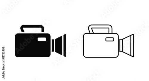 Two simplified camera icons one filled and one outlined facing right