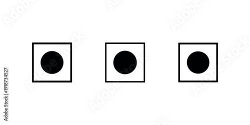 Three black circles inside square outlines on white background for digital applications or user interface design