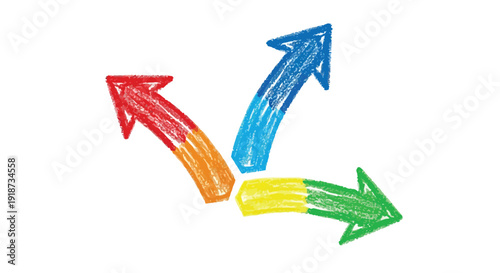 Colorful crayon arrows pointing in different directions against a white background
