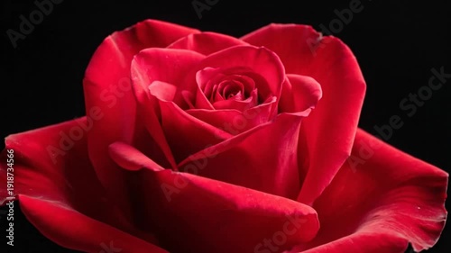 Beautiful red rose blooming on a black background, a symbol of love, romance, and passion, close up time-lapse