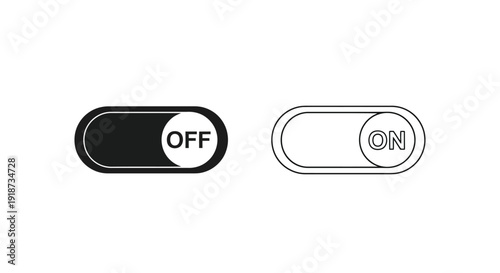 Two toggle switches depicting on and off states in black and white