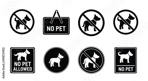 Collection of no pet allowed signs featuring various animal silhouettes