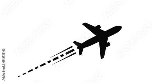 Simple black silhouette of an airplane in flight with speed lines
