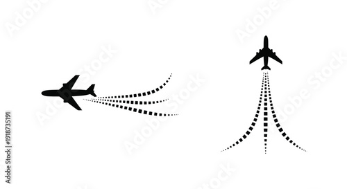 Two airplanes flying leaving trails of dotted lines in the sky